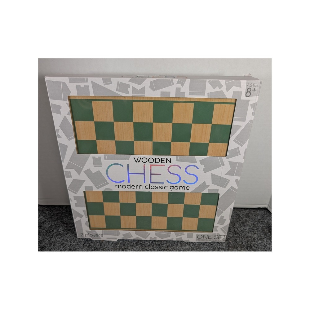 RMS International Wooden Chess Modern Classic Game Green Board Pink Blue Pieces